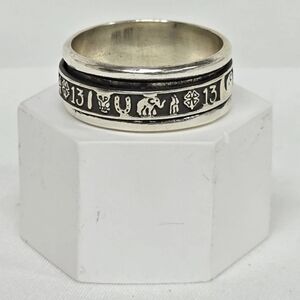 925 Mexican Sterling Silver Good Luck Spinner Ring – Wide Band Rotating Center